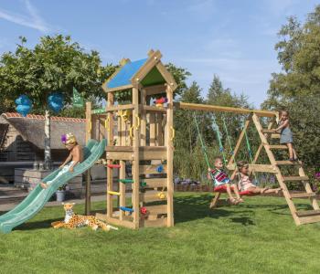 Jungle Nomad | Aire de jeux en bois avec balançoires et filet d'escalade