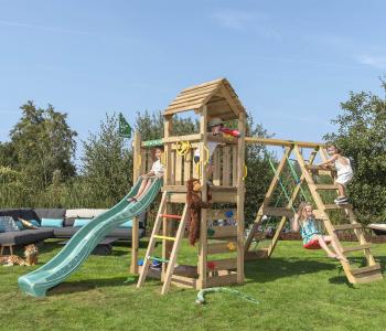 Jungle Safari | Aire de jeux en bois avec balançoire et filet d'escalade