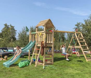 Jungle Safari | Aire de jeux en bois avec balançoires & filet d'escalade