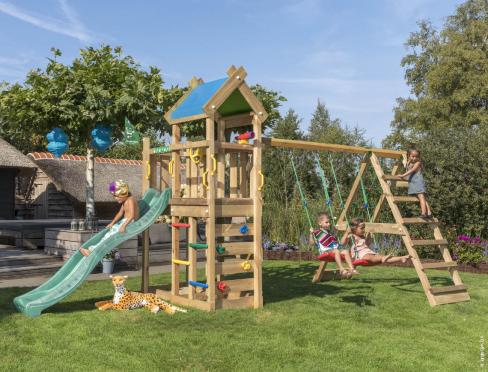 Jungle Nomad | Aire de jeux en bois avec balançoires et filet d'escalade