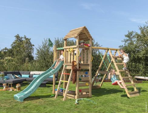 Jungle Safari | Aire de jeux en bois avec balançoire et filet d'escalade