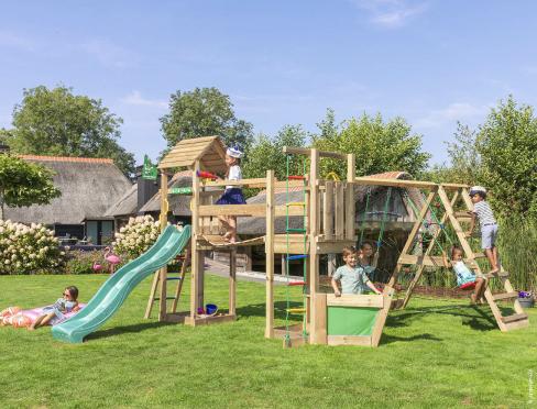 Jungle Voyager | Aire de jeux en bois avec balançoires & filet d'escalade