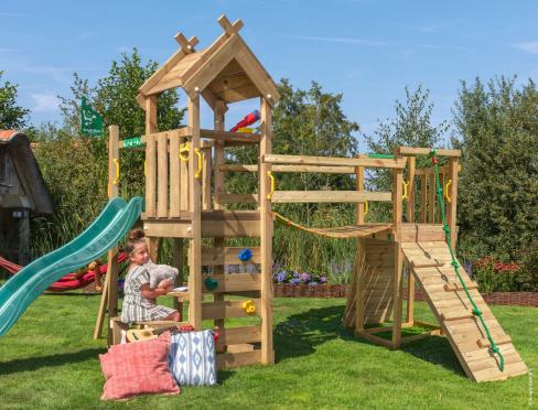 Jungle Teepee | Aire de jeux en bois avec toboggan et pont suspendu