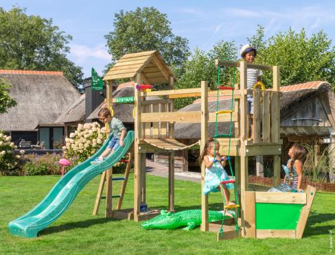 Jungle Voyager | Spielturm aus Holz mit Rutsche & Wackelbrücke