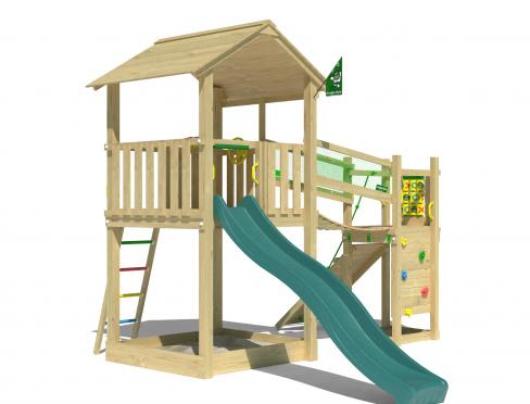 Jungle Fortress | Spielturm aus Holz mit Rutsche & Wackelbrücke